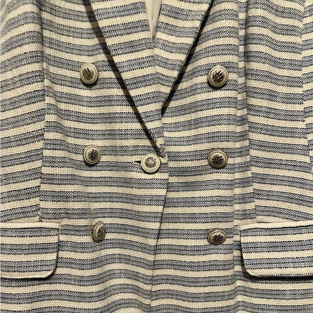 J. Jill Striped Blue and White Double-Breasted Blazer - Picture 4 of 6